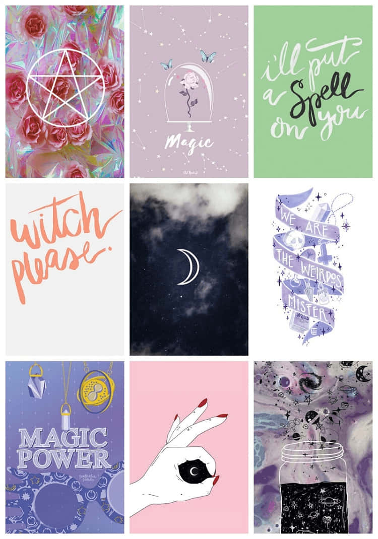 Colorful Collection of Six Adorable Witchy Designs Wallpaper