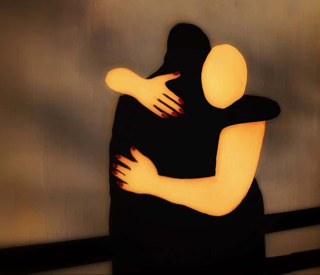 A Silhouette Of A Man Hugging A Woman
