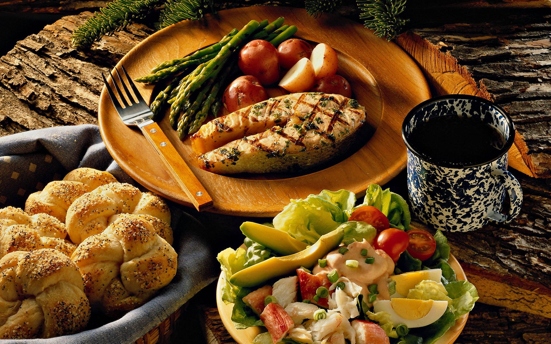 Grilled Fish Lunch With Veggie Sides Wallpaper