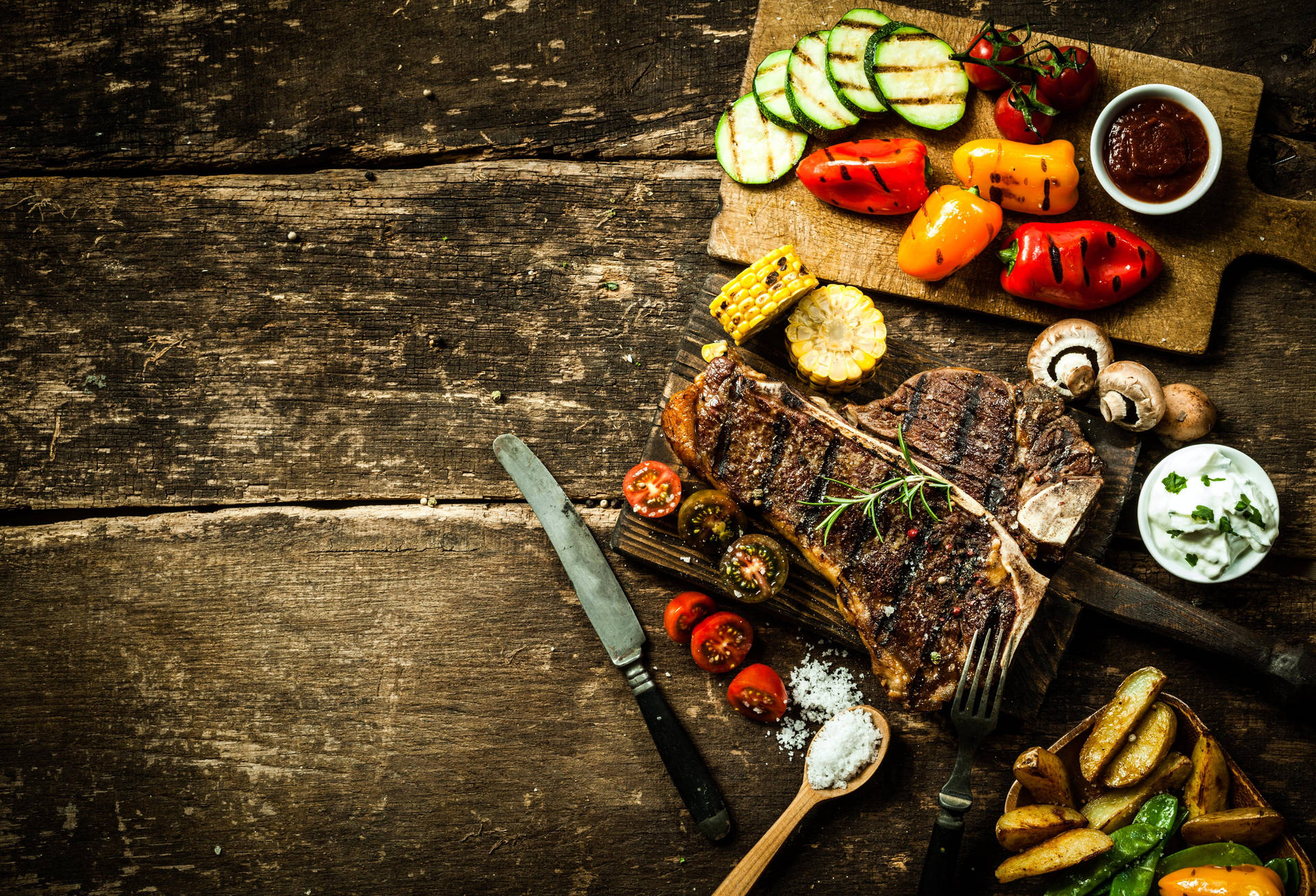 Grilled Food Steak Vegetables Wallpaper