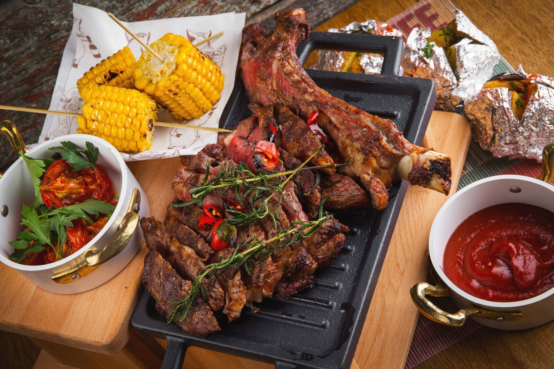 Grilled Meat And Corn Wallpaper