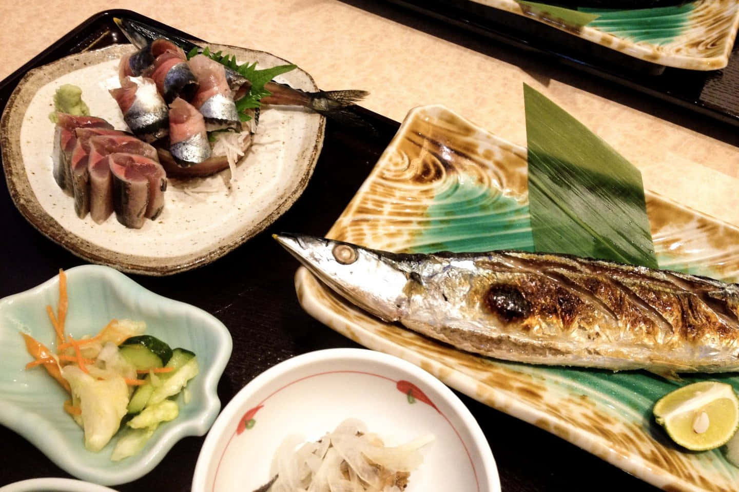 Grilled Pacific Saury Japanese Cuisine Wallpaper