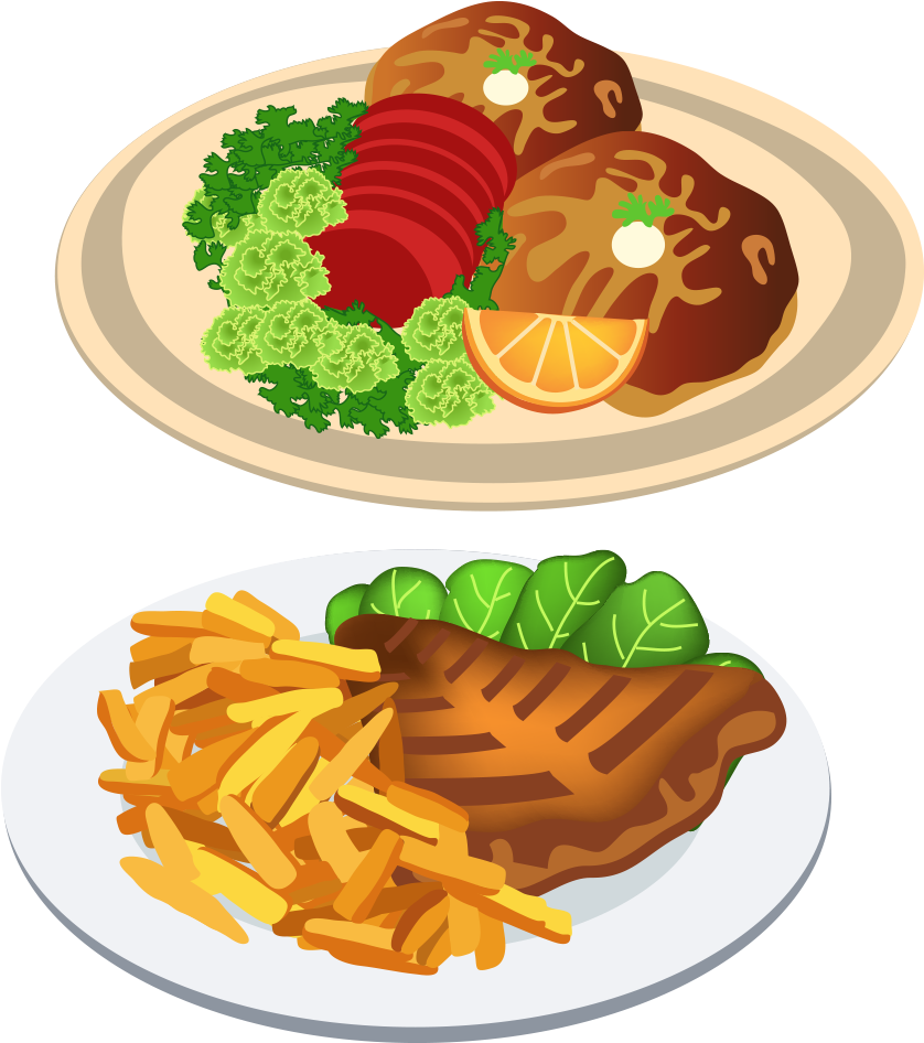 Grilled Steakand Fries Illustration PNG