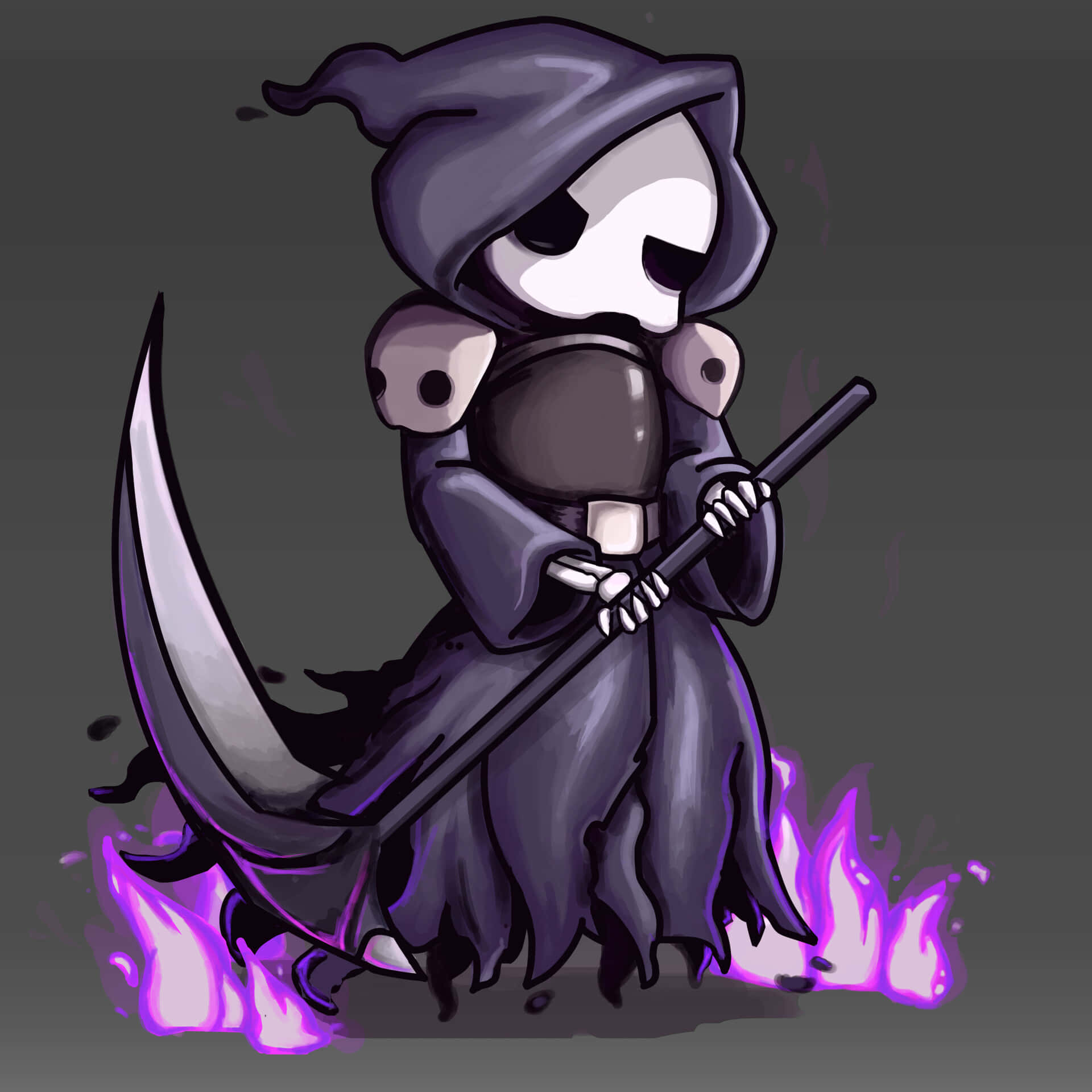 Grim Reaper Holding Scythe Against Haunting Background