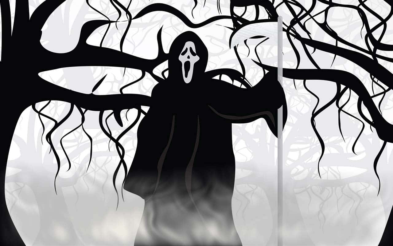 Grim Reaperin Foggy Forest Halloween Wallpaper