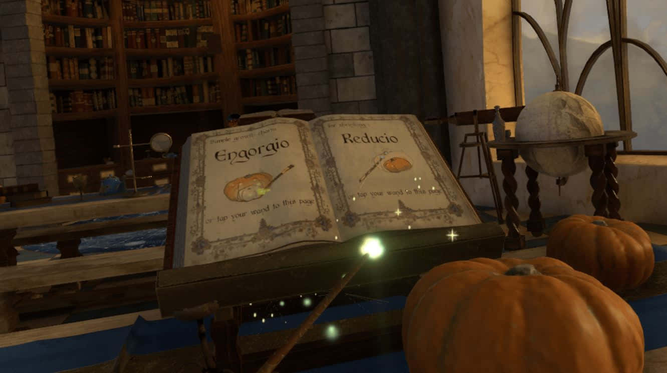 Mysterious grimoire on display in an enchanted candlelit setting Wallpaper