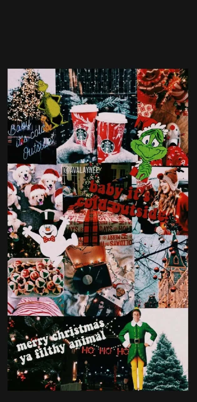 Grinch Christmas Collage Aesthetic Wallpaper