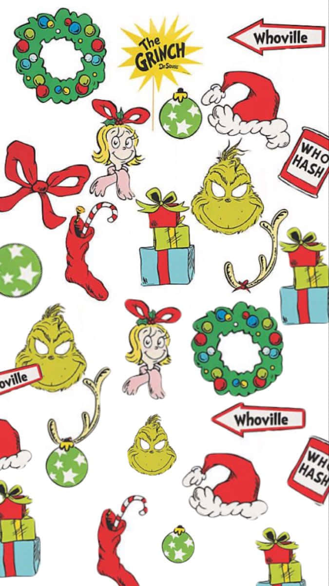 Grinch Christmas Stickers Collection Wallpaper