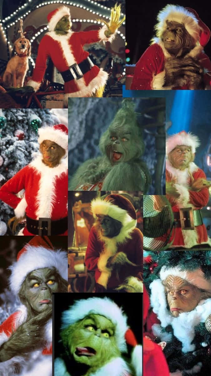 Grinchin Santa Costume Collage Wallpaper