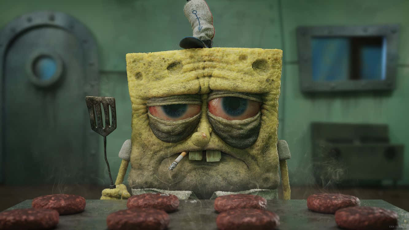 Gritty Sponge Bob Cooking Burgers Wallpaper