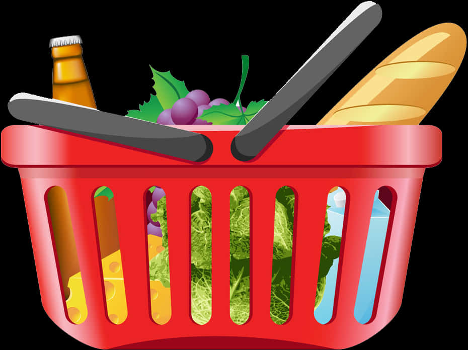 Grocery Shopping Basket Fullof Food Items PNG