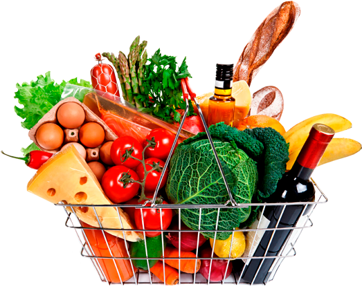 Grocery Shopping Basket Variety Items.png PNG