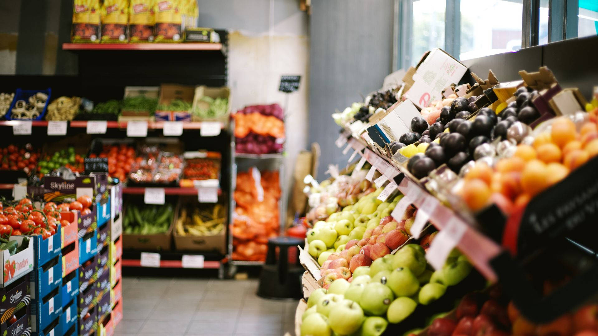 Variedadde Frutas De La Tienda De Comestibles Fondo de pantalla