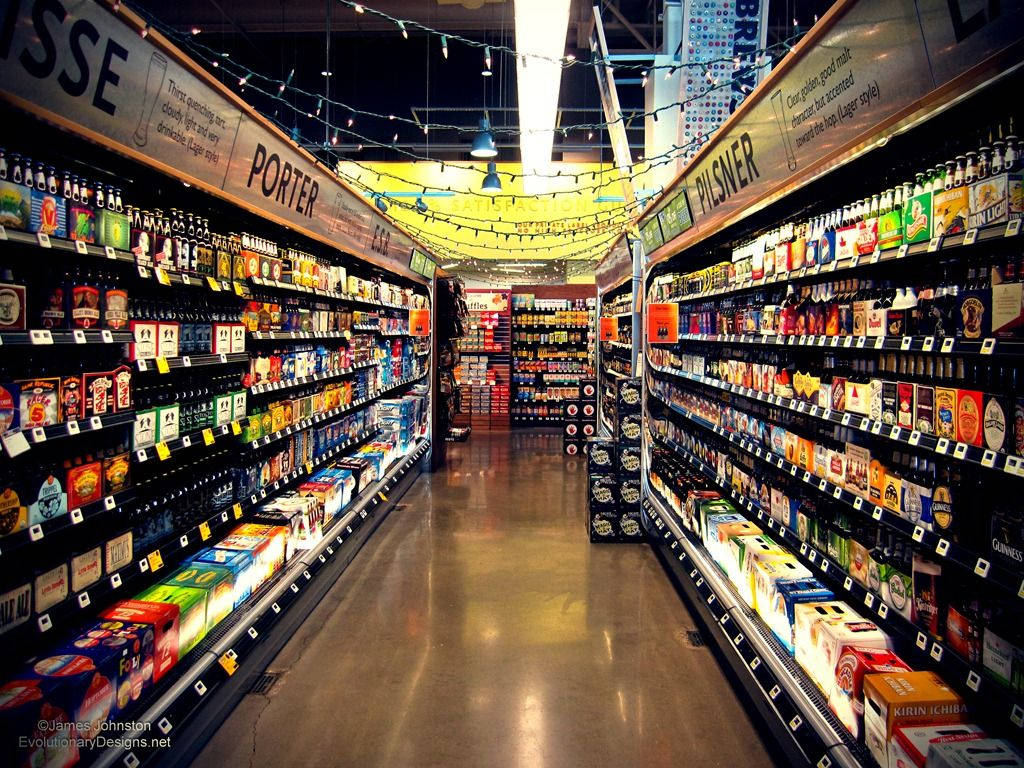 Grocery Store With Fairy Lights Wallpaper