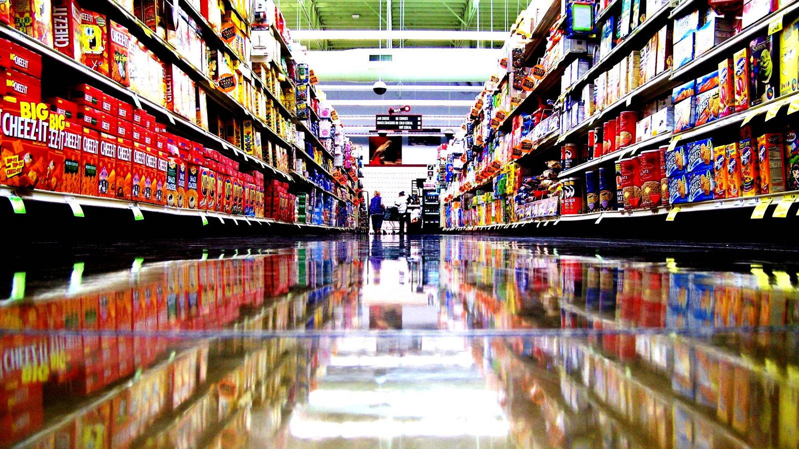 Grocery Store With Shiny Floor Wallpaper