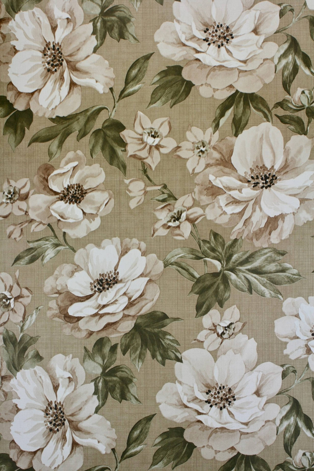 Grøn Blomster Retro Wallpaper