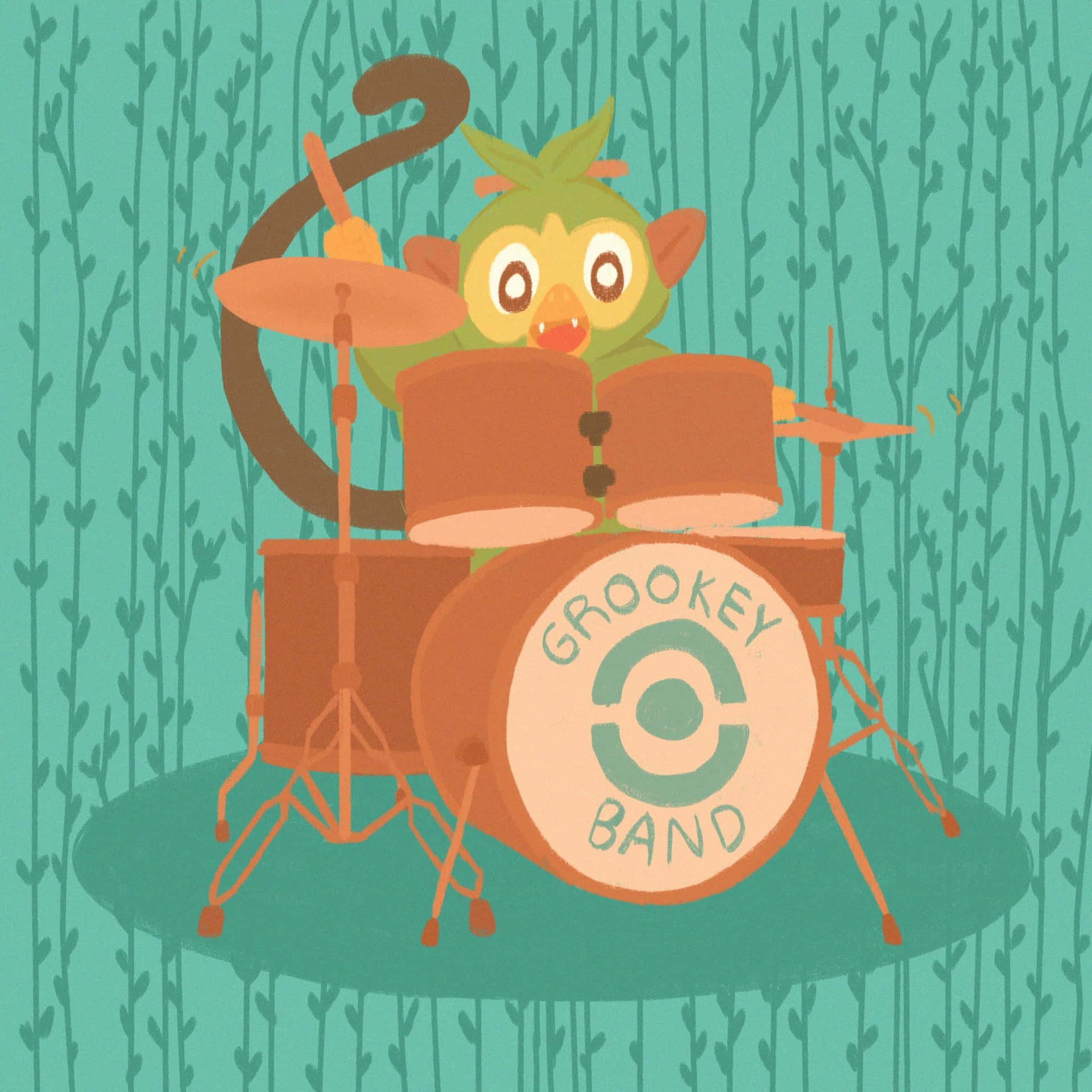 Grookey Drumming Band Illustration Wallpaper