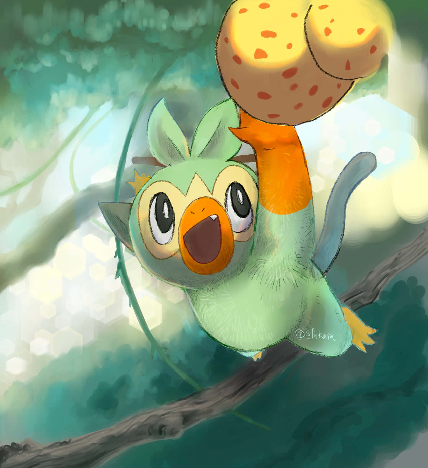 Grookey Hanging From Tree Wallpaper