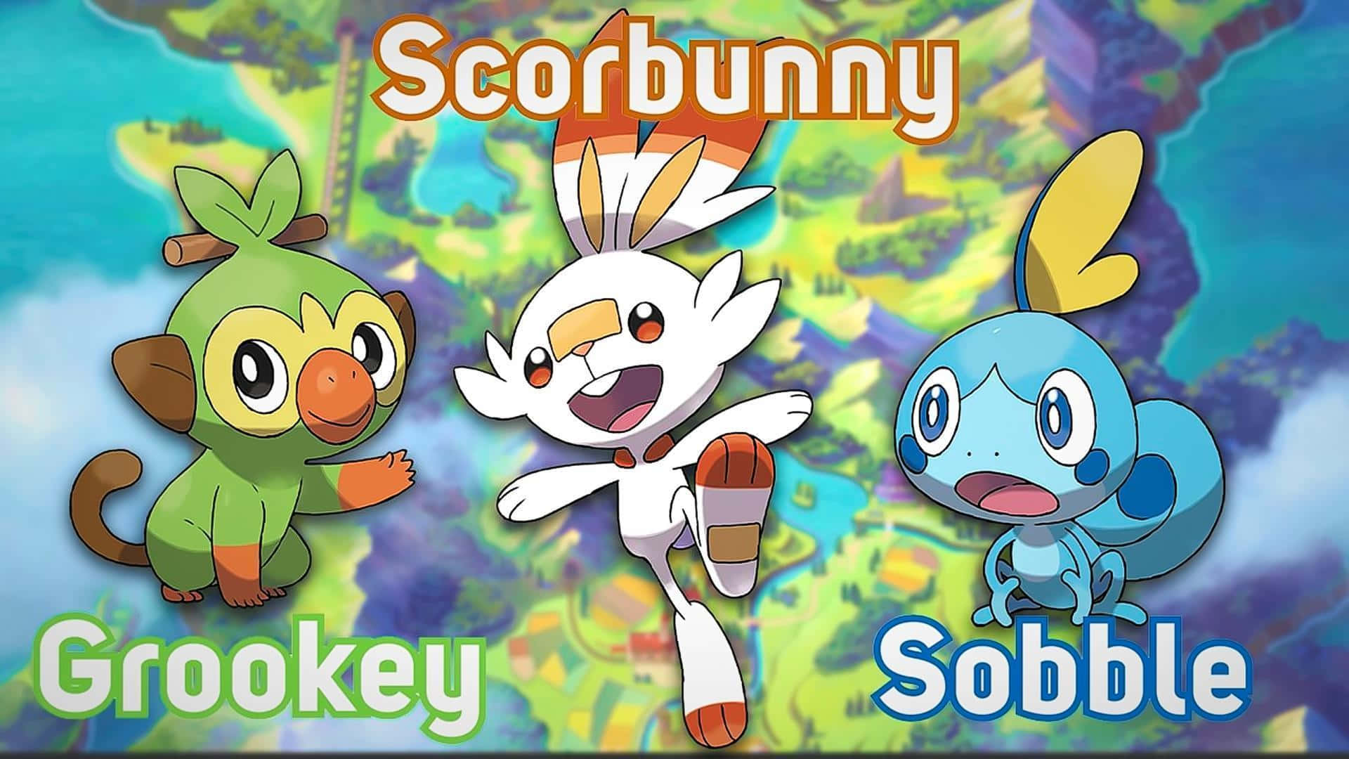 Grookey, De Ondeugende Gras-type Pokémon, Op Een Levendige Achtergrond Achtergrond