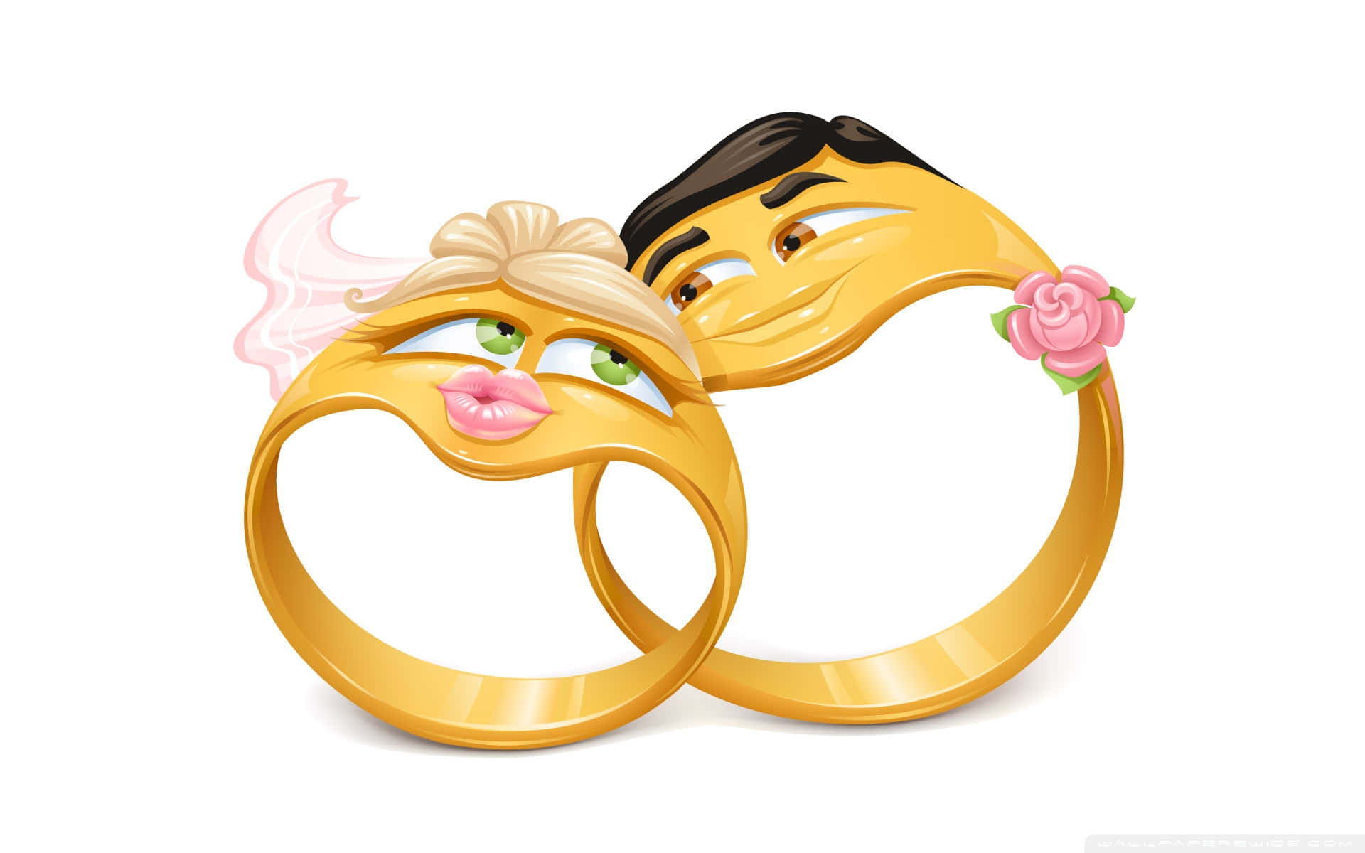 Groom And Bride Wedding Ring Graphic Cartoon Art Wallpaper