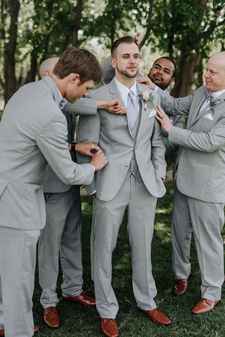 Image  A Groomsmen party after a wedding ceremony