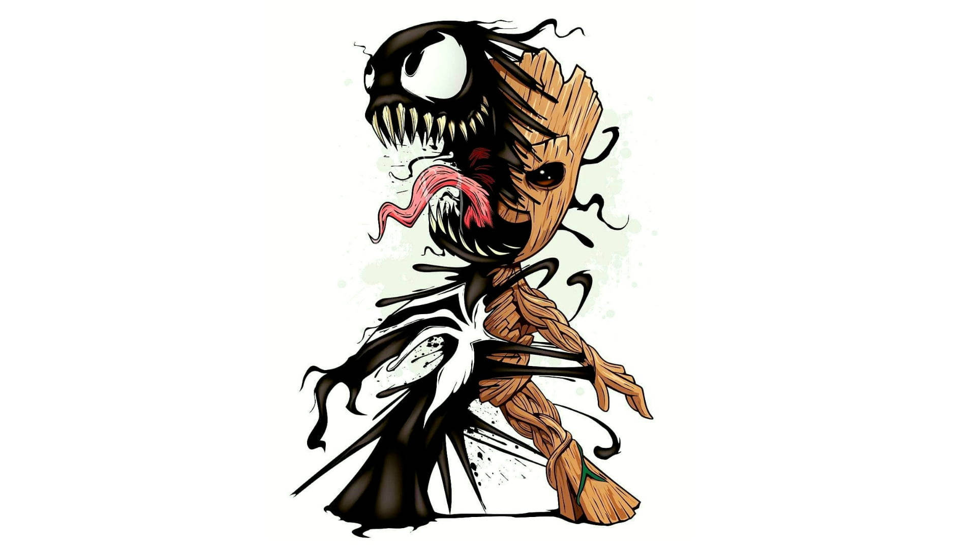 Groot og Venom Symbiote Kunst Wallpaper Wallpaper