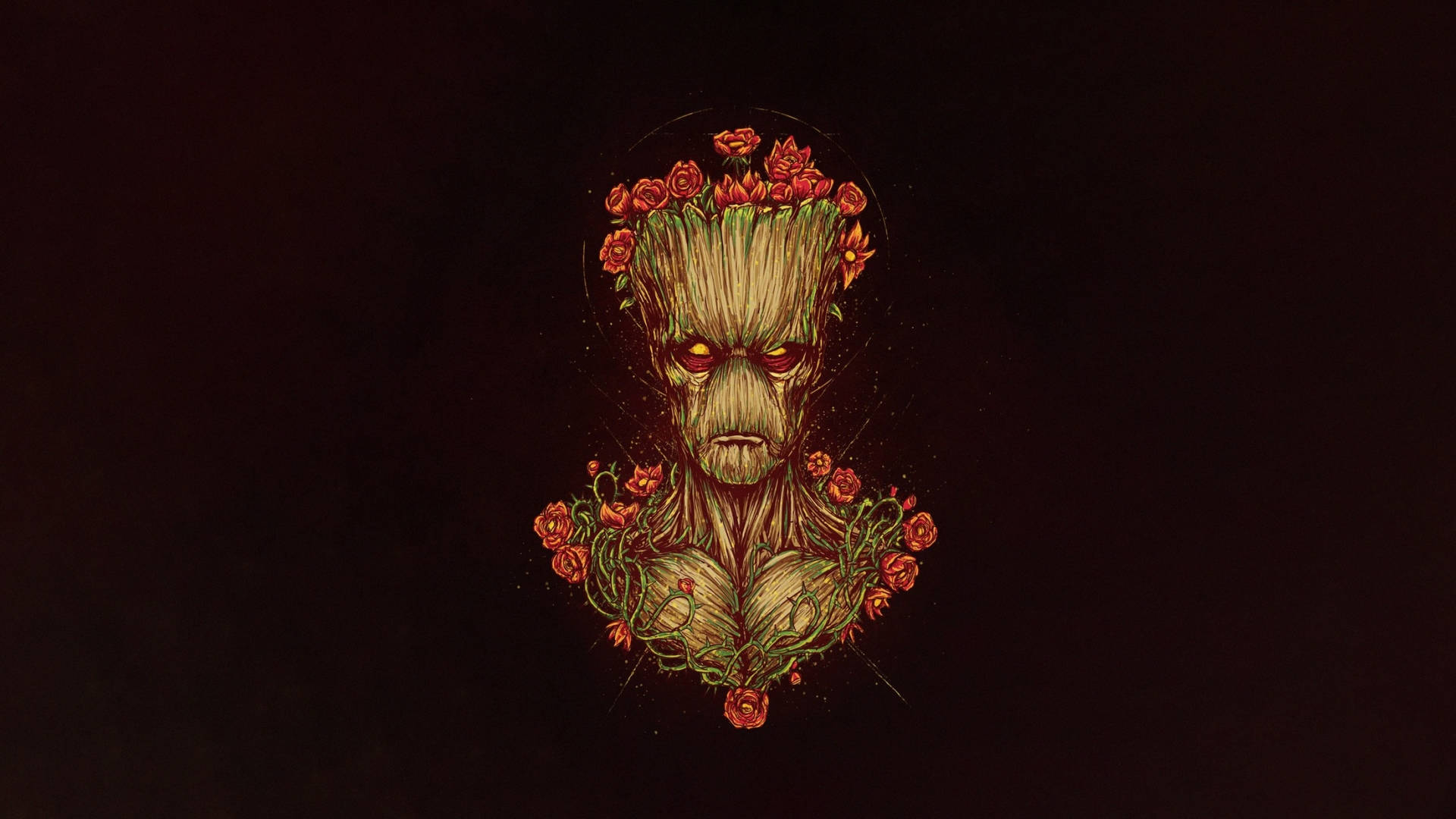 Groot With Flowers Wallpaper