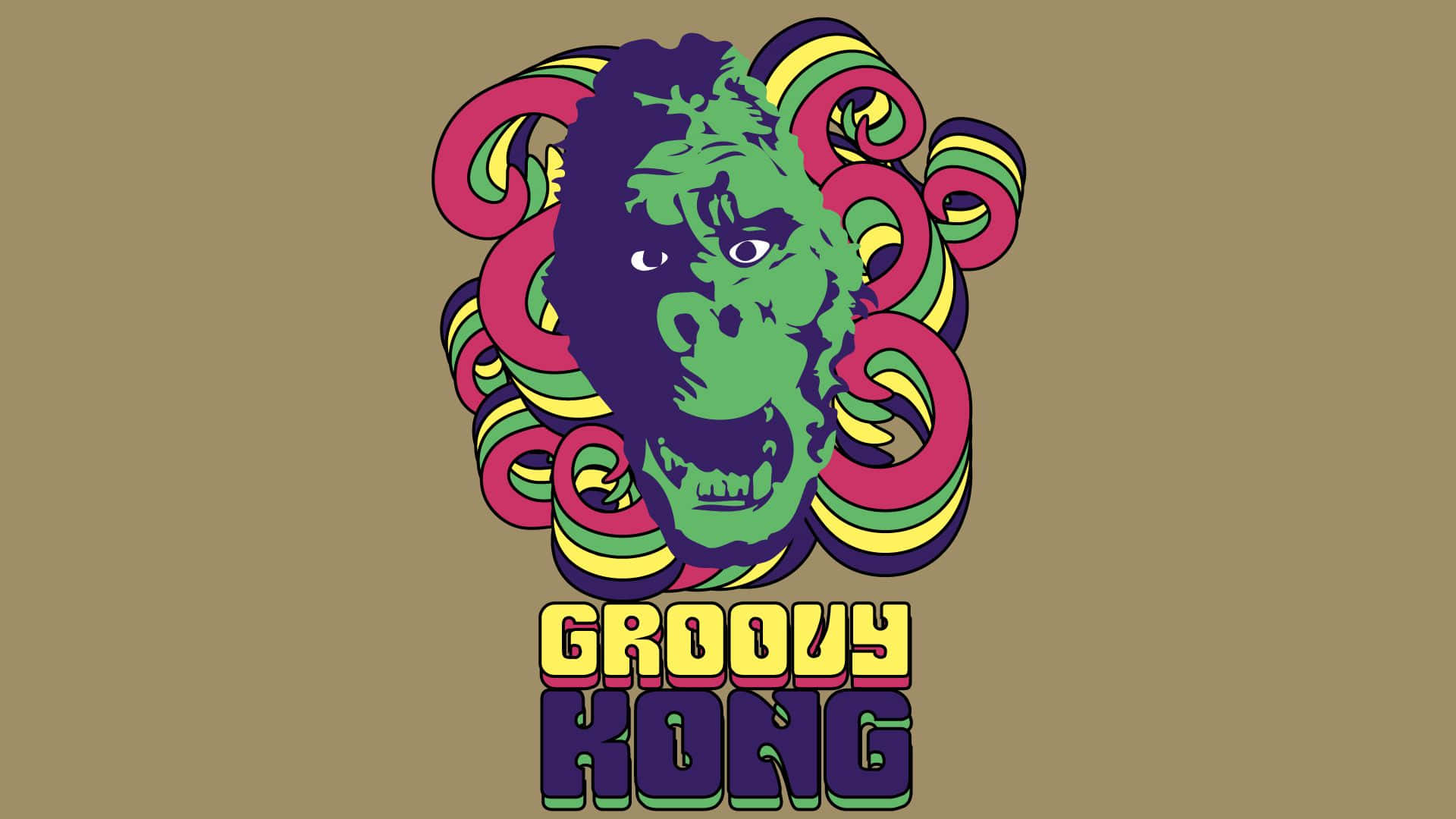 Retro Groovy Gorilla Vector Art Wallpaper