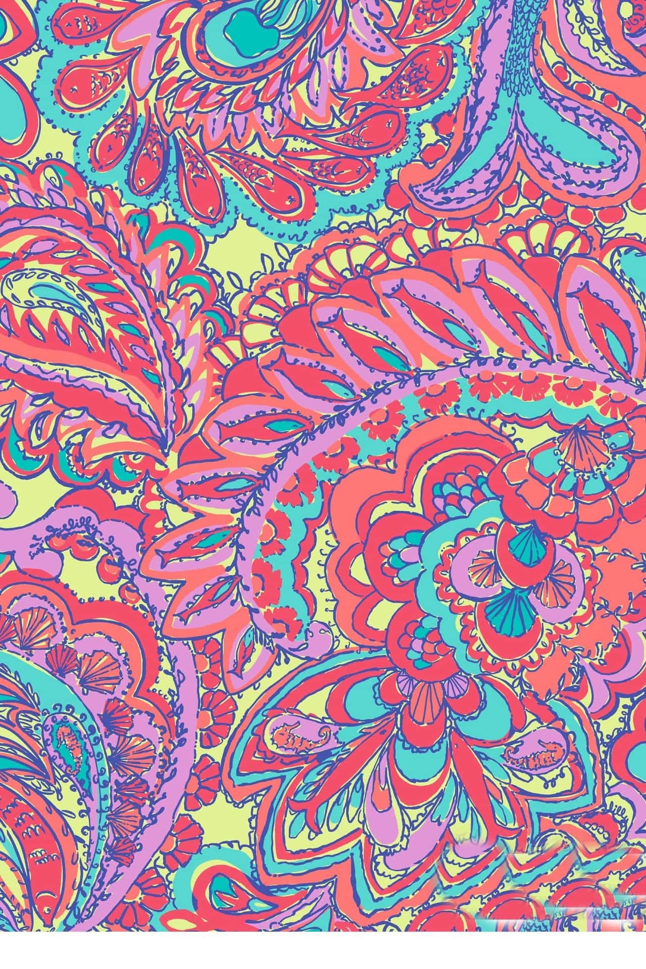 A Colorful Paisley Pattern With Pink, Blue And Green Colors Wallpaper