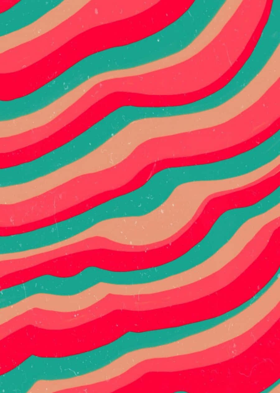 En rød og grøn stripet baggrund med en bølget mønster Wallpaper