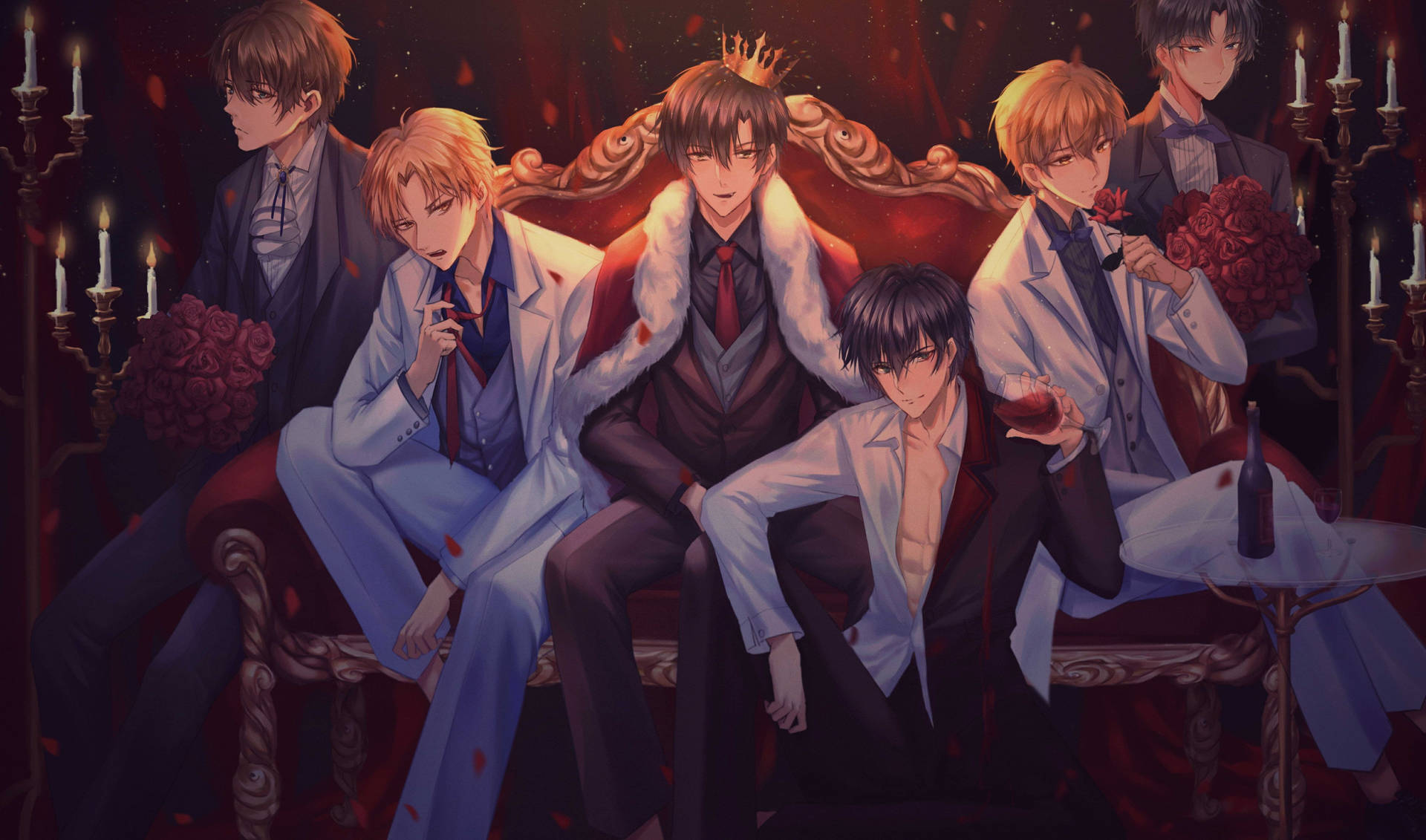Group Handsome Anime Boys On Throne Wallpaper
