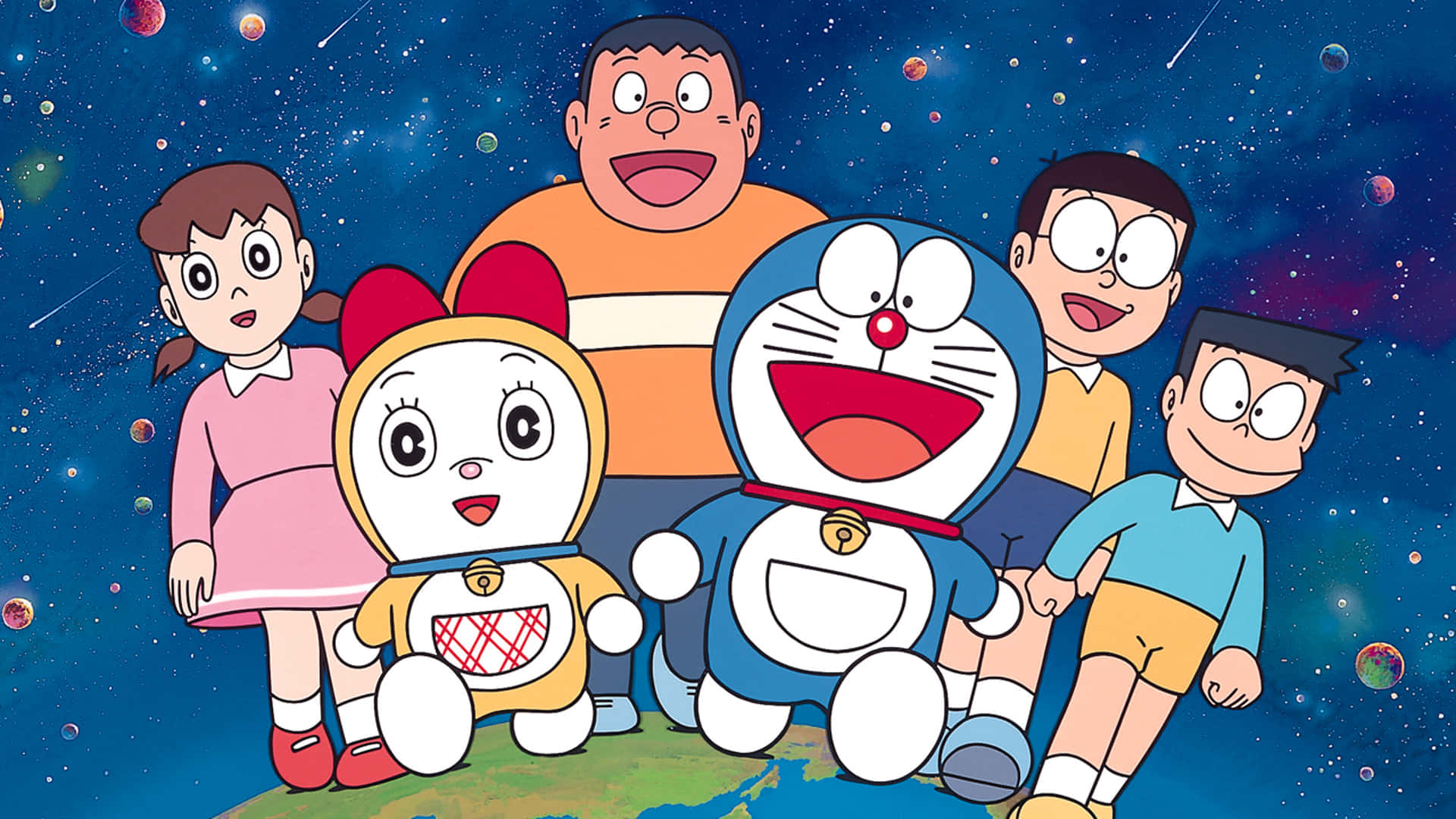 Fotode Grupo De Amigos Com Doraemon Como Papel De Parede Do Computador Ou Celular.