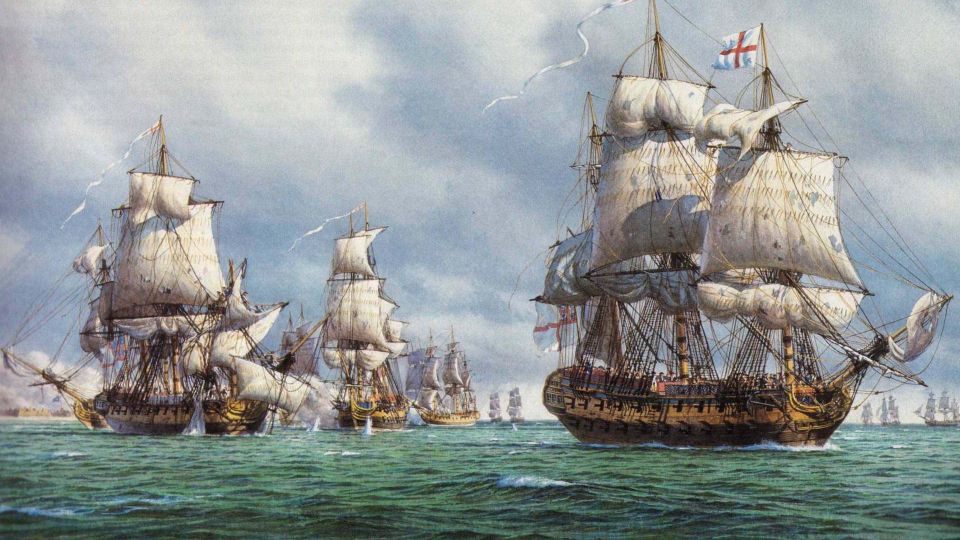 Group Of Galleon Sailing Ships Wallpaper