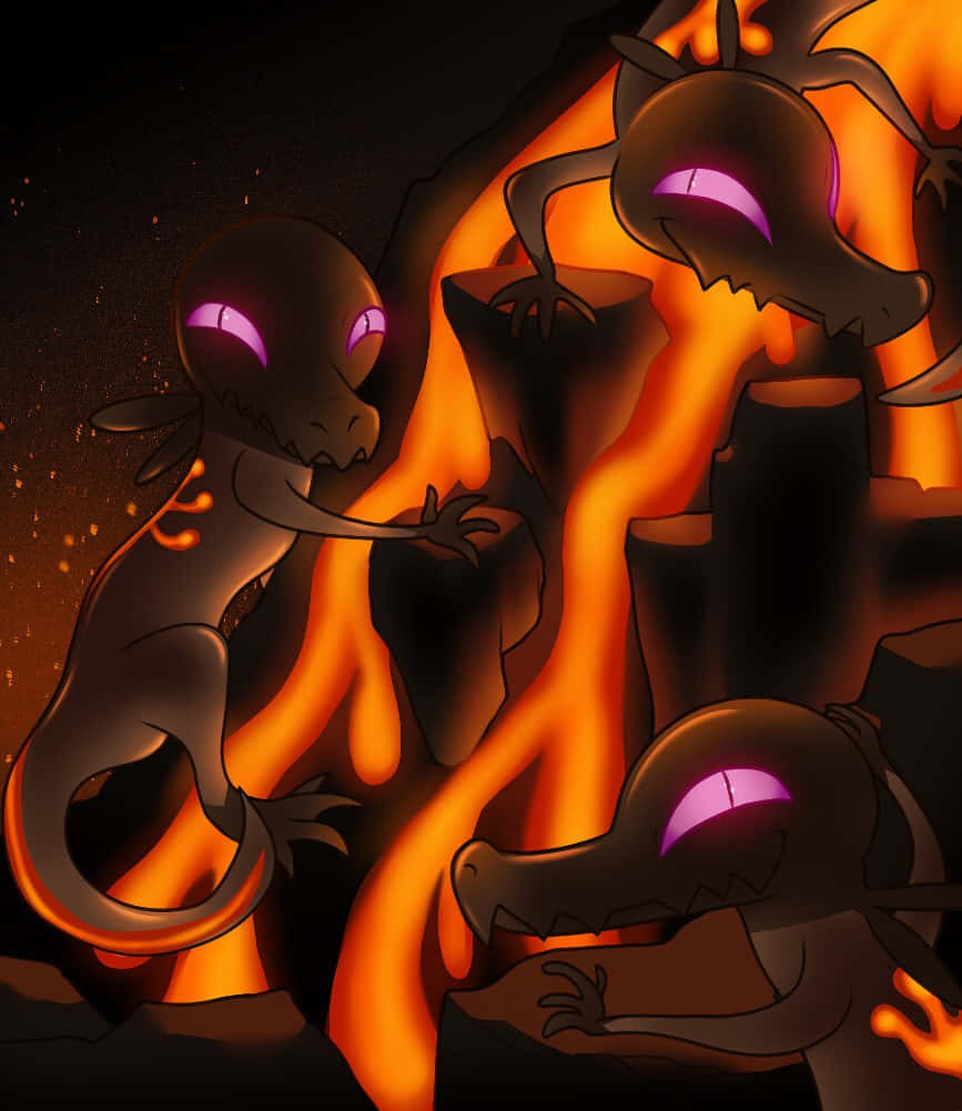 Group Of Salandit With Lava Wallpaper