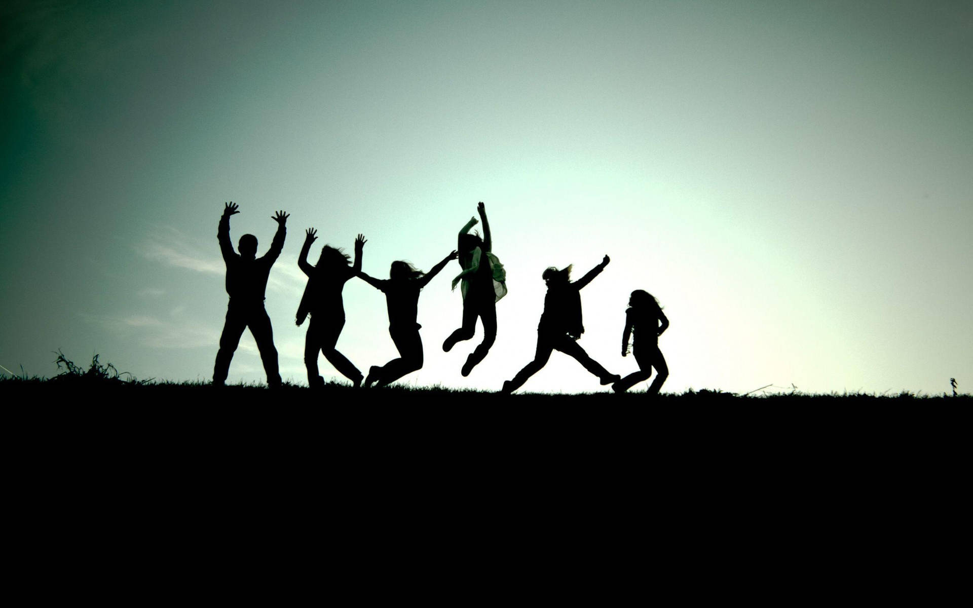 Group Silhouette On Field With Sun Wallpaper