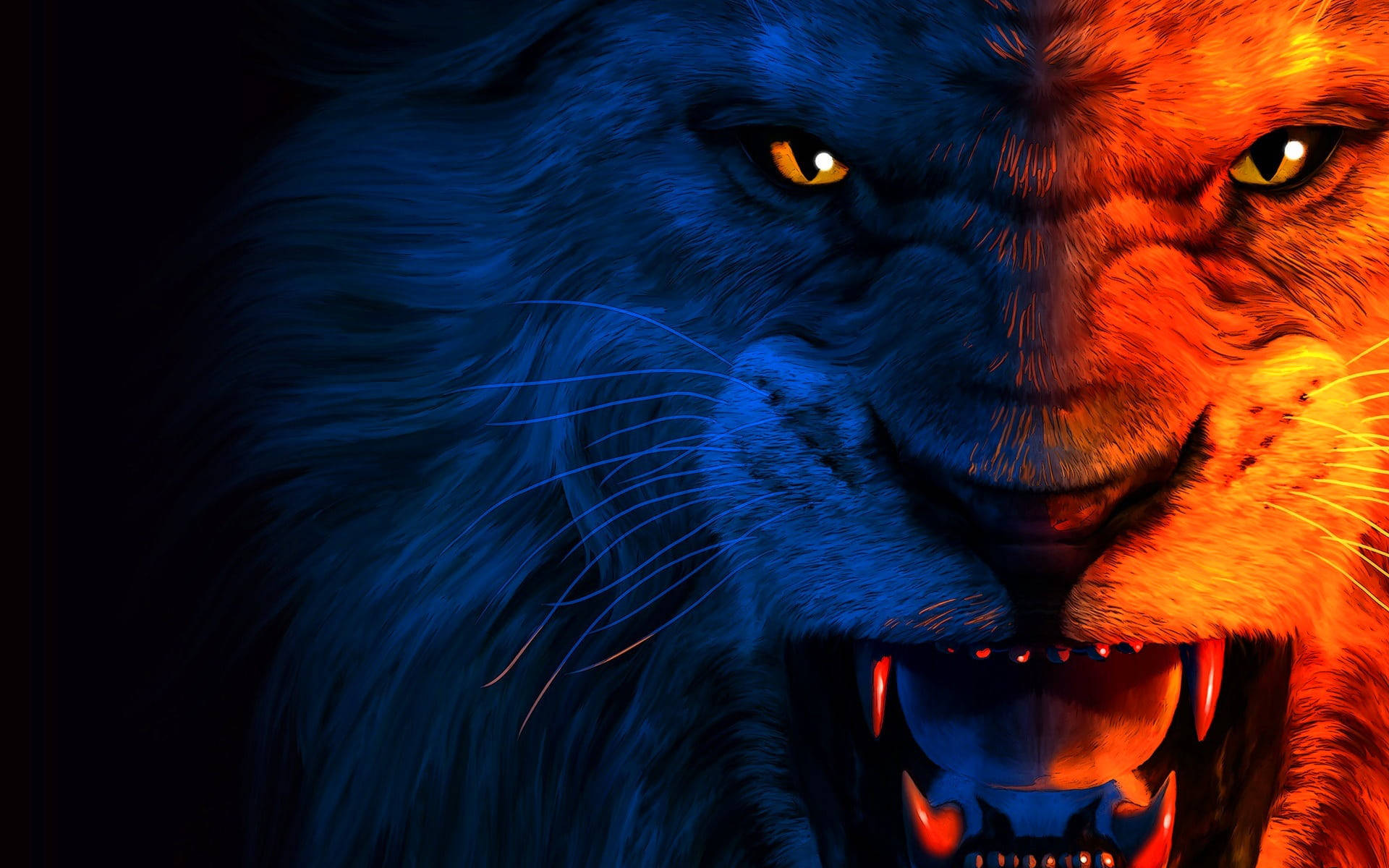 Growling Blue And Red Lion Laptop Wallpaper