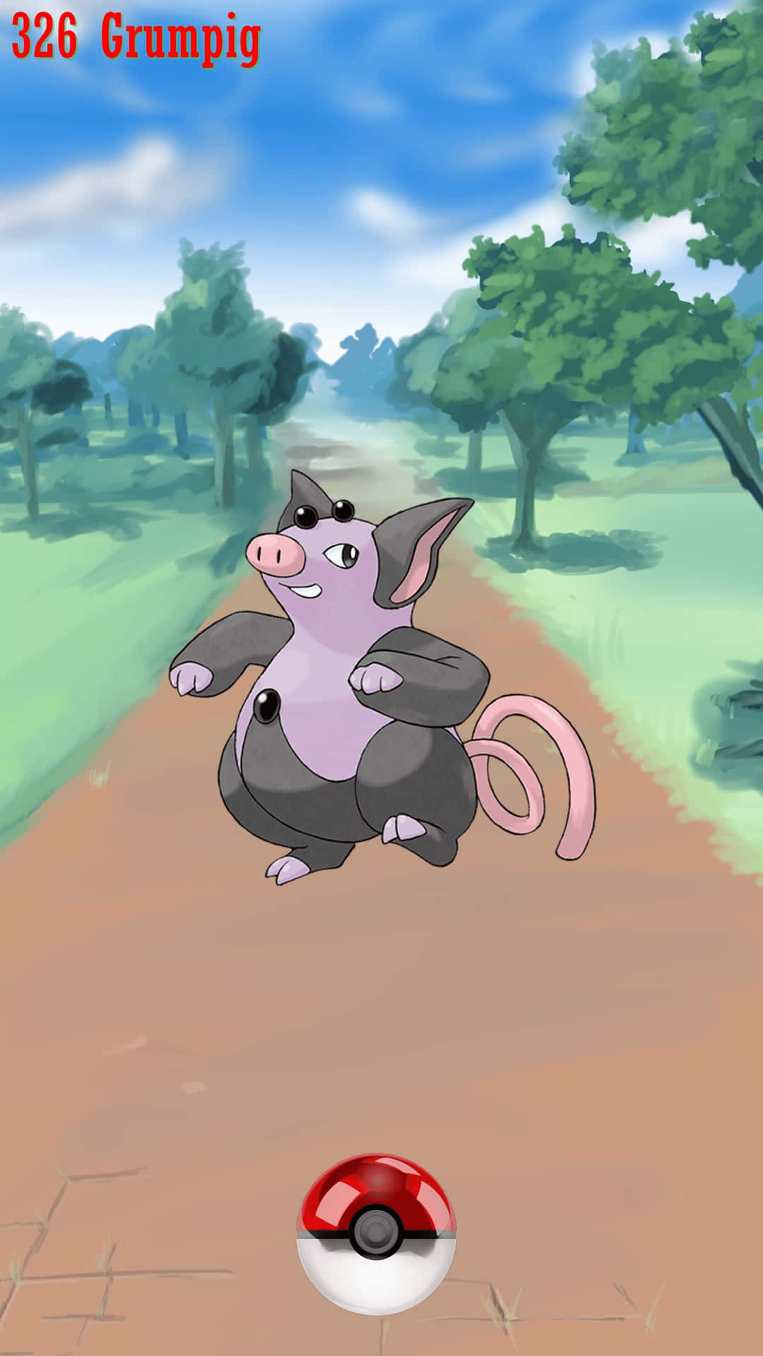 Grumpig With Road And Trees Backdrop Wallpaper