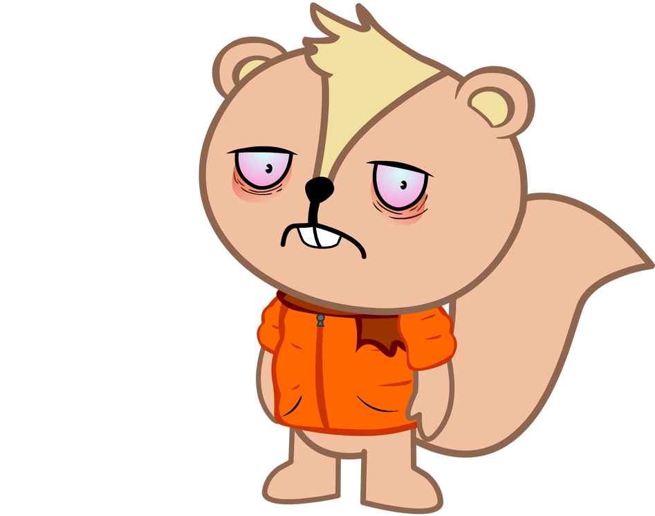 Grumpy Cartoon Squirrelin Orange Jacket PNG