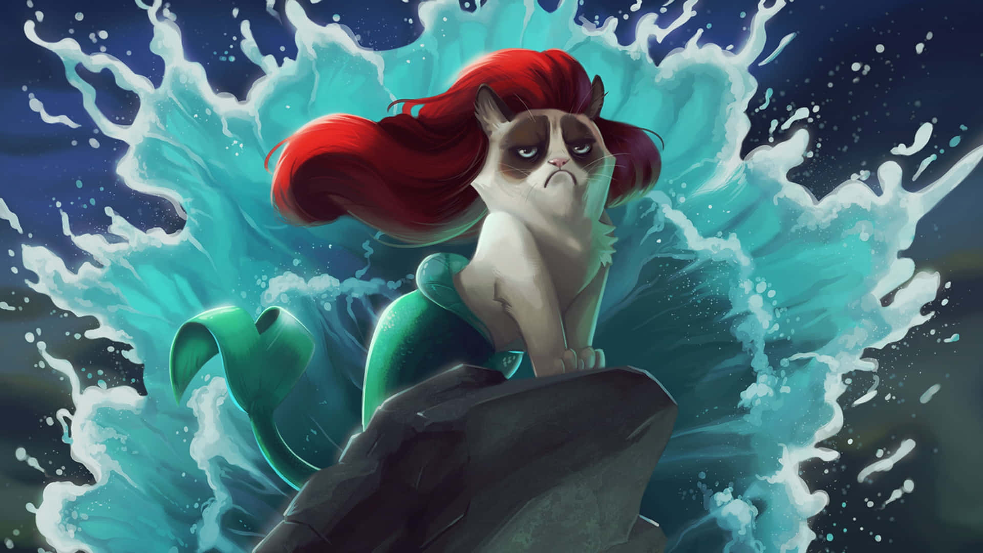 Grumpy Cat - Den lille Havfrue Wallpaper