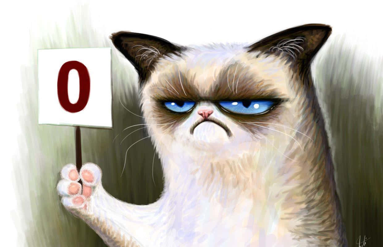 Grumpy Cat Holding Up A Number Sign