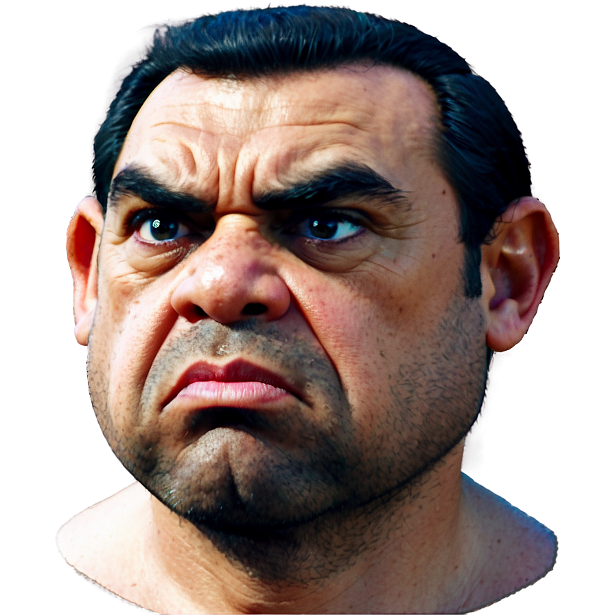 grumpy d PNG — A close-up of a man with dark hair and intense blue eyes scowling fiercely with furrowed brows and a downturned mouth.