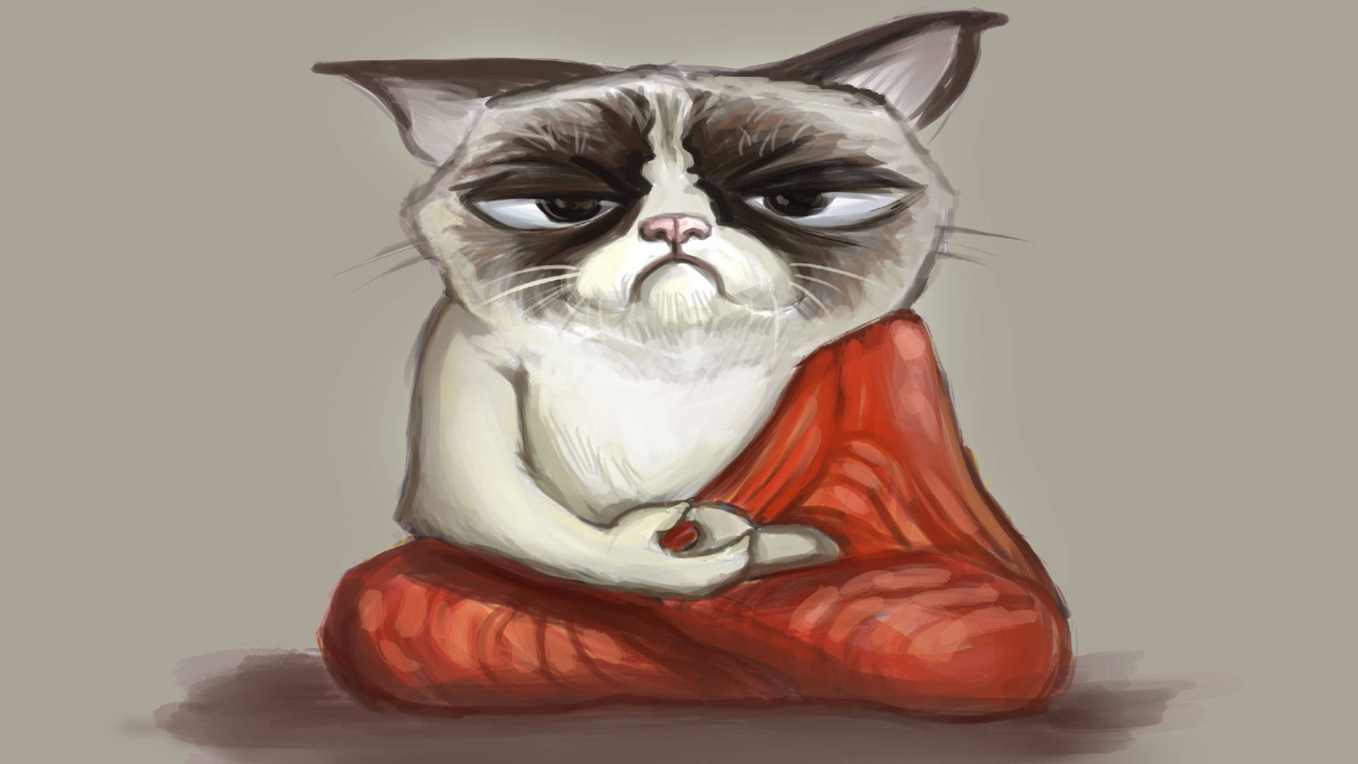 Grumpy grey cat meme wallpaper.