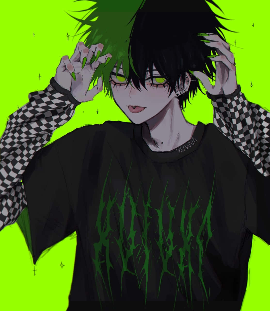 Grunge Aesthetic Anime Boy Green Backdrop Wallpaper