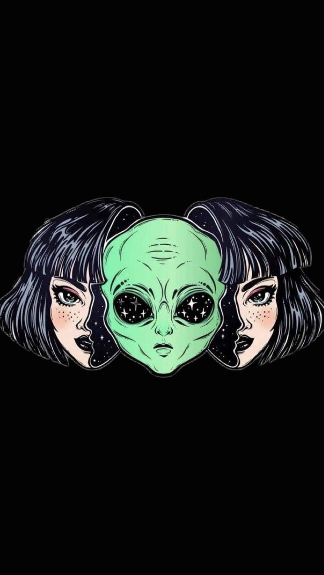 Grunge Anime Girl And Alien Wallpaper