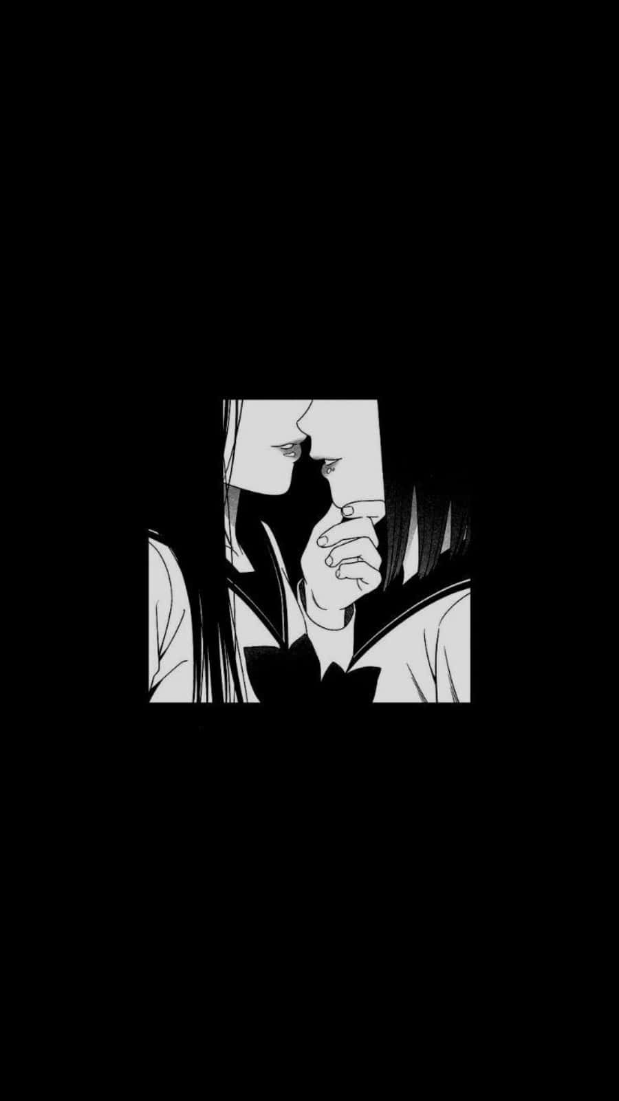 Grunge Anime Black And White Lesbian Kiss Wallpaper