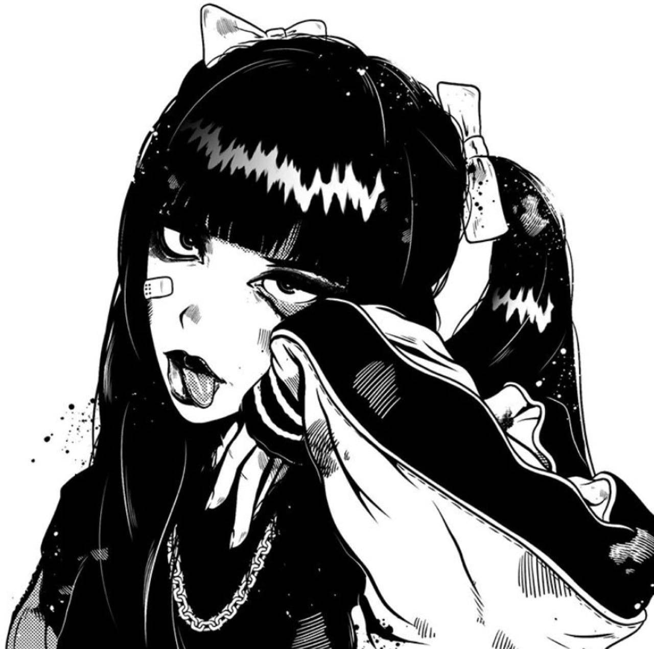 Grunge Anime Girl Black And White Pfp Wallpaper