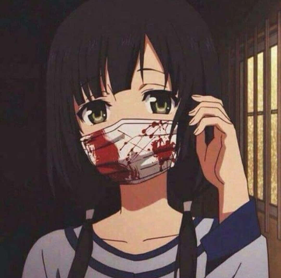 Download Grunge Anime Girl Bloody Face Mask Wallpaper | Wallpapers.Com