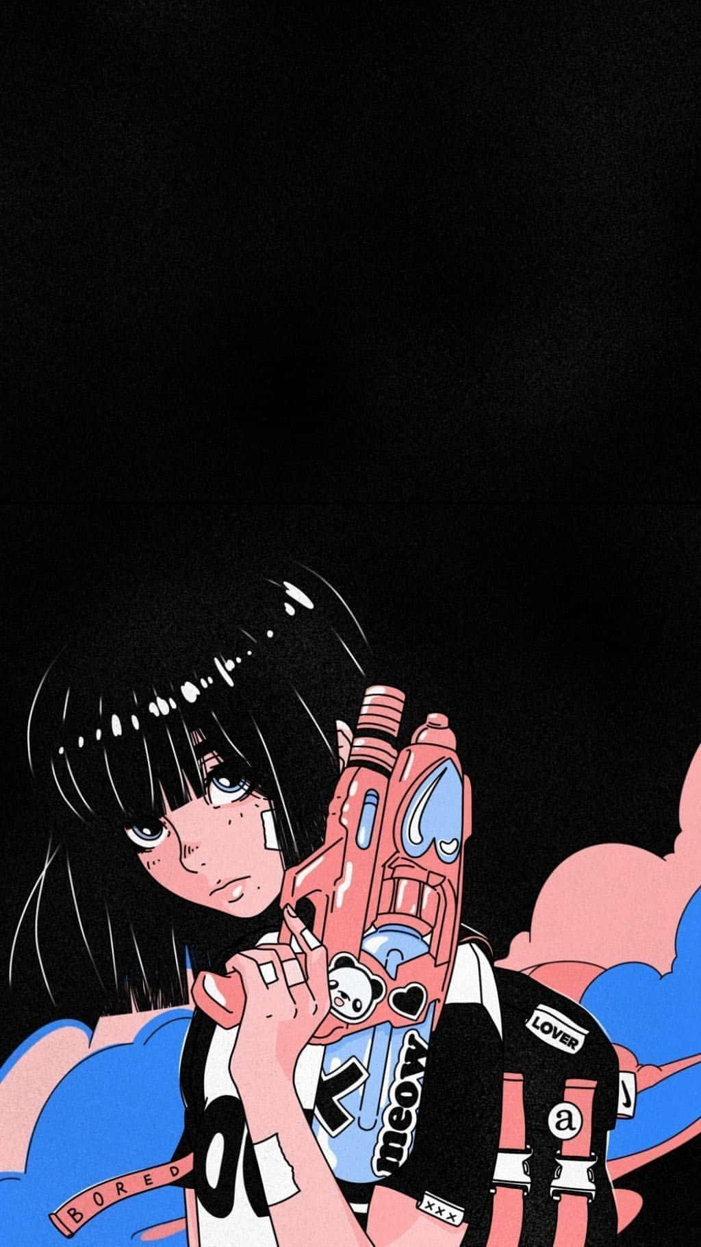 Grunge Anime Girl With Blaster Wallpaper