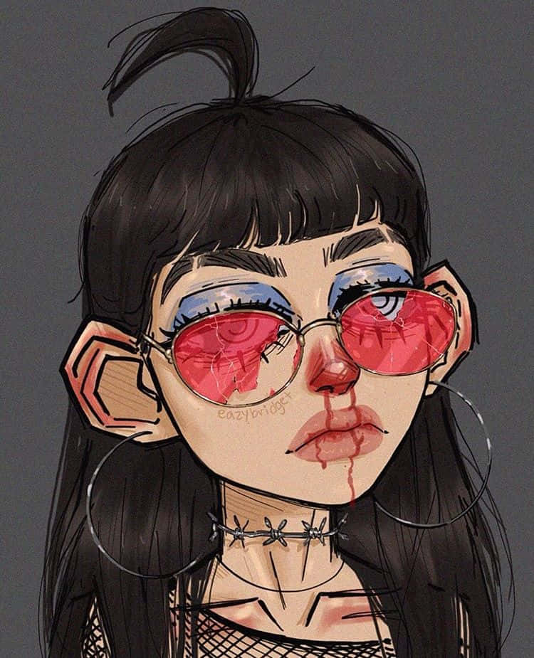 Grunge Cartoon Broken Red Glasses Bloody Nose Wallpaper