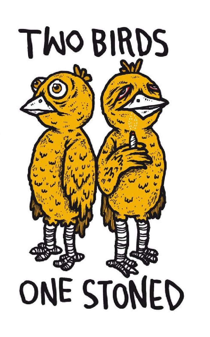 Grunge Cartoon Two Birds Smoking Wallpaper